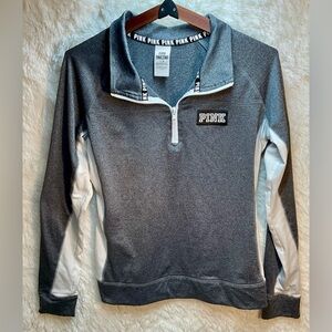 Victoria's Secret PINK Ultimate Quarter-Zip Grey/White Pullover Sz Large